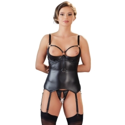 Top s podvazky a pouty na ruce + tanga s otevřeným rozkrokem - BONDAGE Cottelli Collection