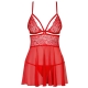 Průsvitný červený babydoll s krajkou Obsessive + tanga