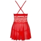 Průsvitný červený babydoll s krajkou Obsessive + tanga