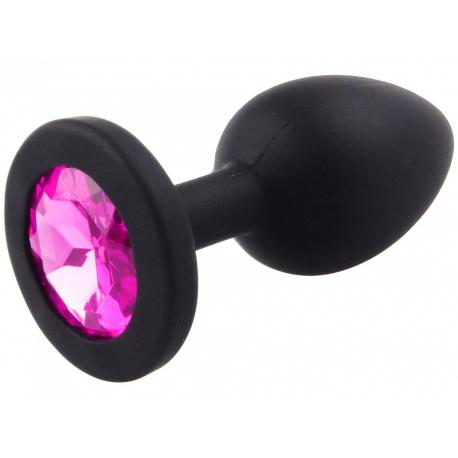Malý anální kolík ze silikonu se šperkem - tmavě růžový