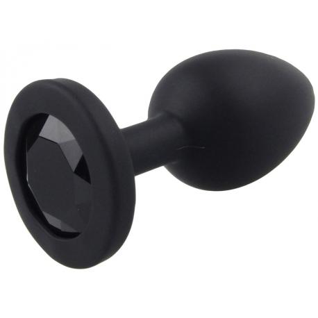 Malý anální kolík ze silikonu se šperkem - černý