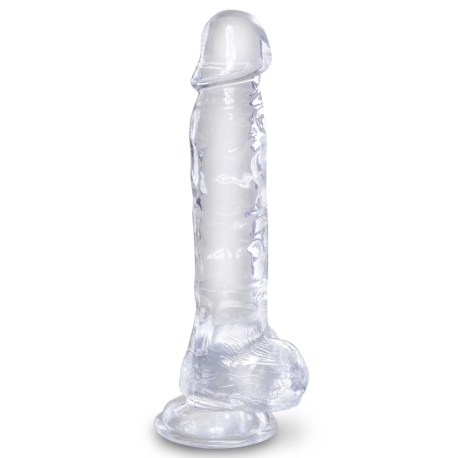 Transparentní realistické dildo s varlaty a přísavkou King Cock Clear 8"